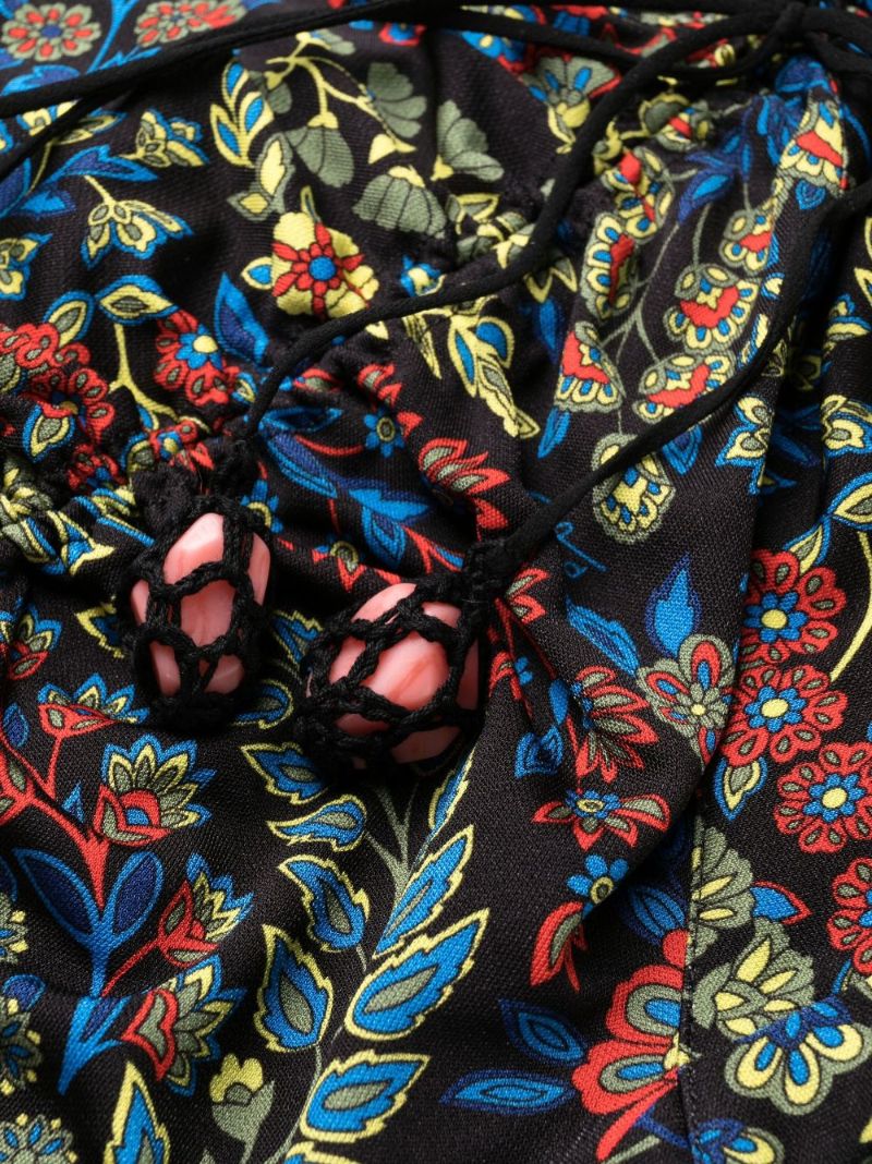 Black Ruched Floral Print Maxi Dress