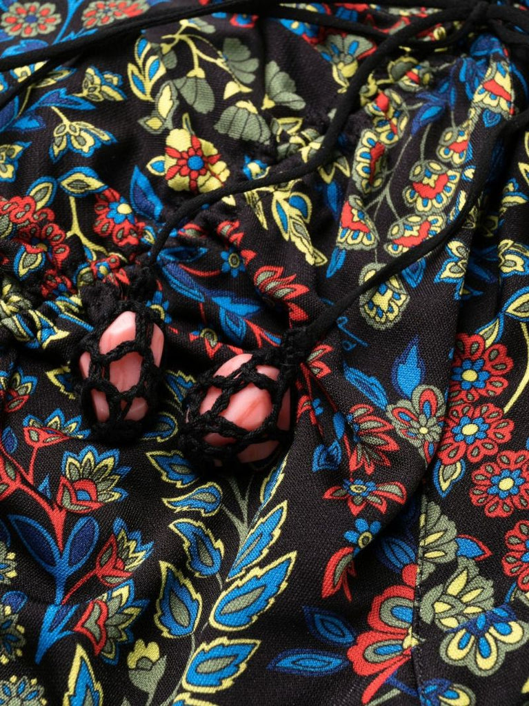 Black Ruched Floral Print Maxi Dress