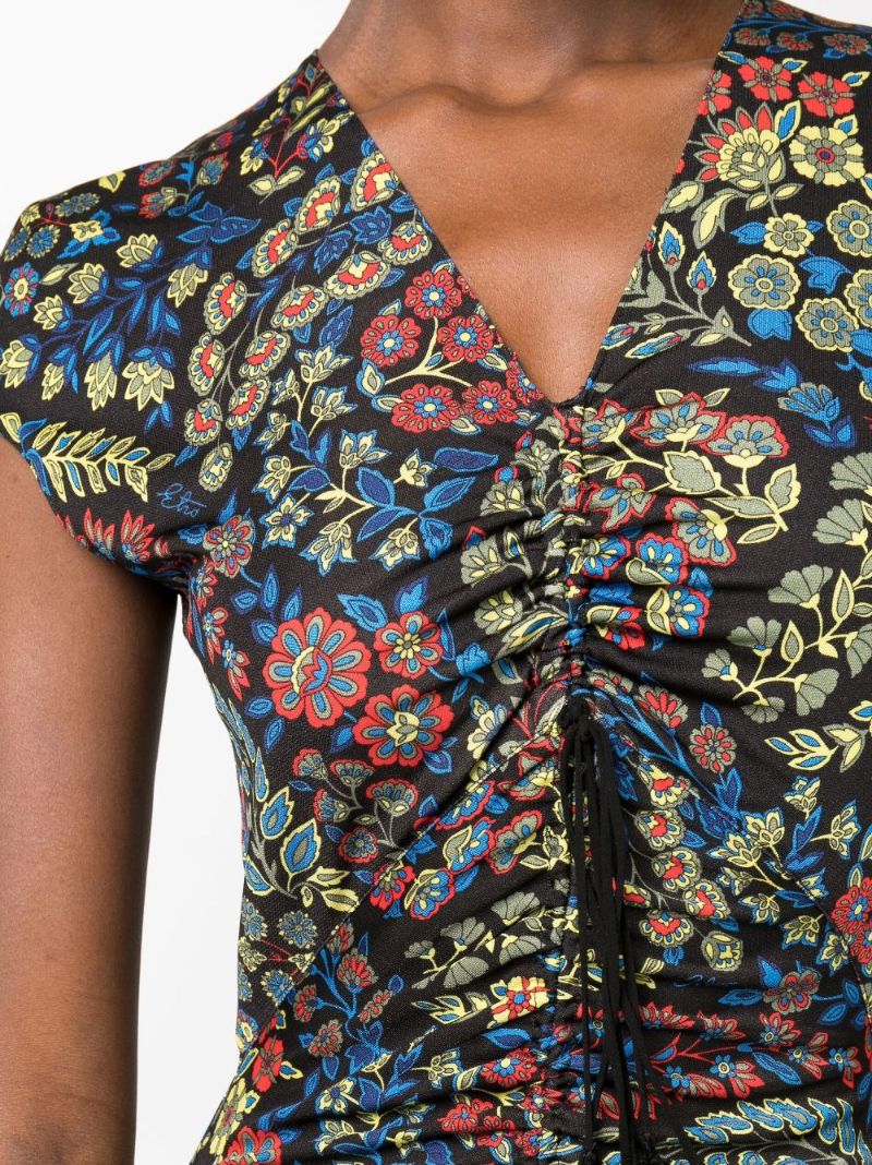 Black Ruched Floral Print Maxi Dress