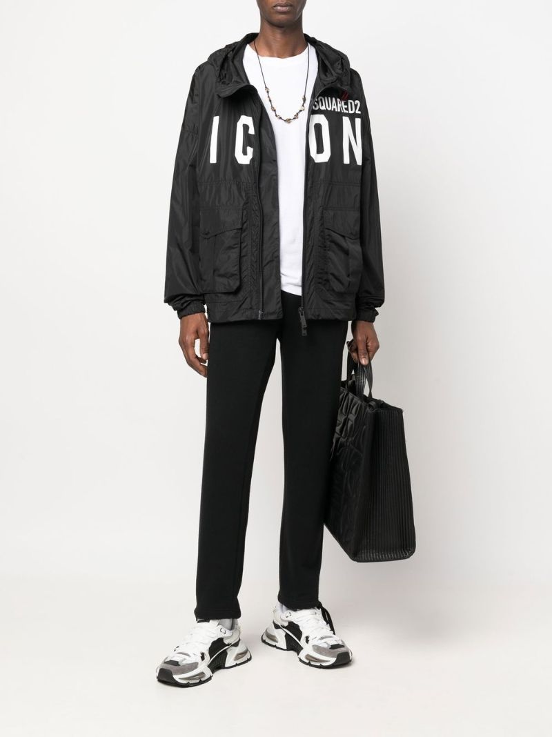 Black Icon Logo Print Windbreaker Jacket