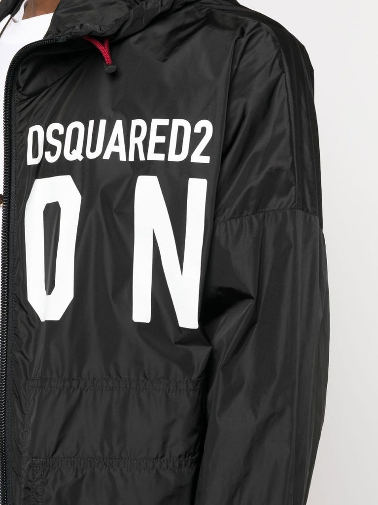 Black Icon Logo Print Windbreaker Jacket