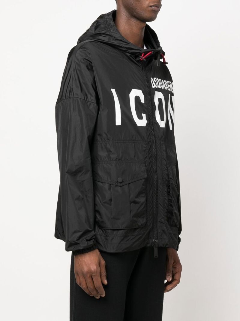Black Icon Logo Print Windbreaker Jacket