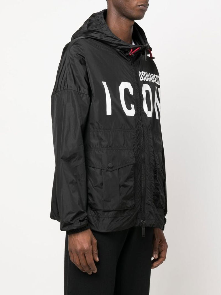 Black Icon Logo Print Windbreaker Jacket