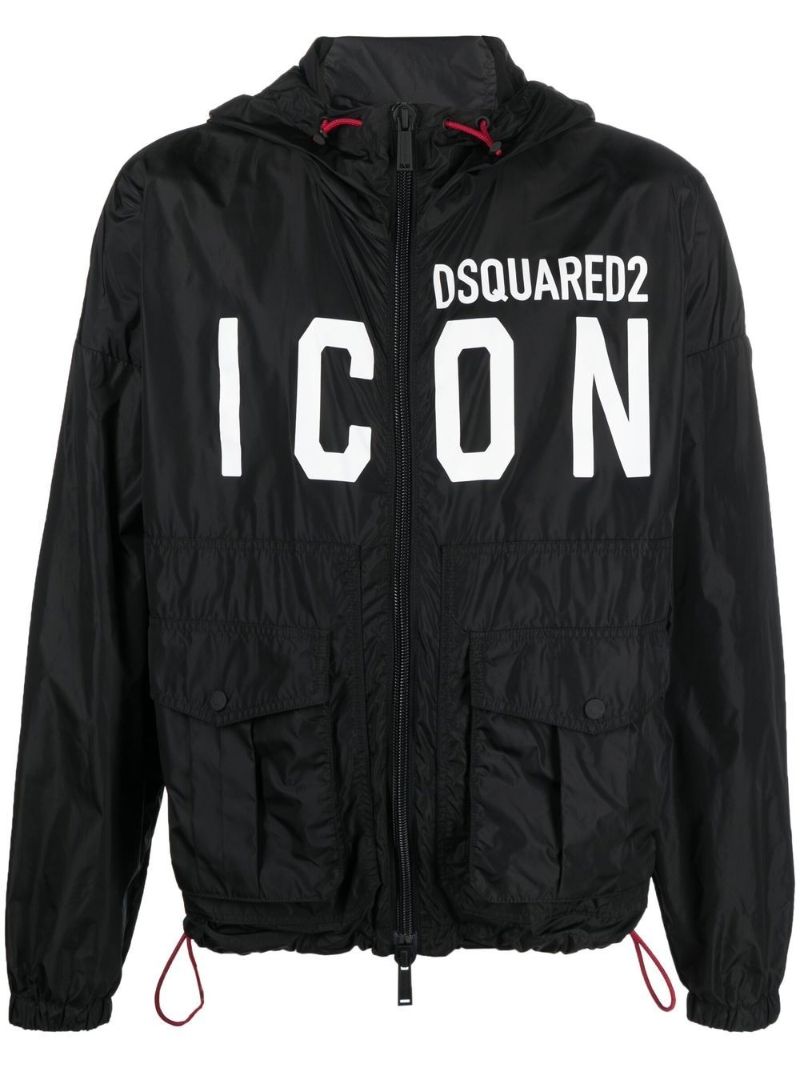 Black Icon Logo Print Windbreaker Jacket