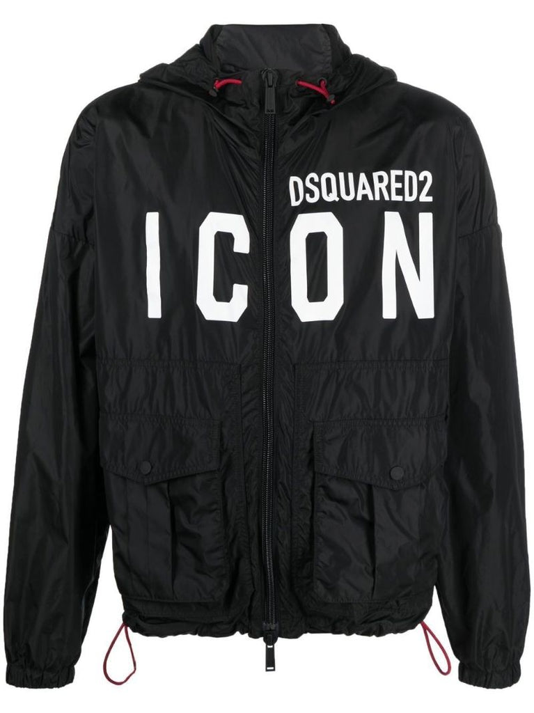 Black Icon Logo Print Windbreaker Jacket