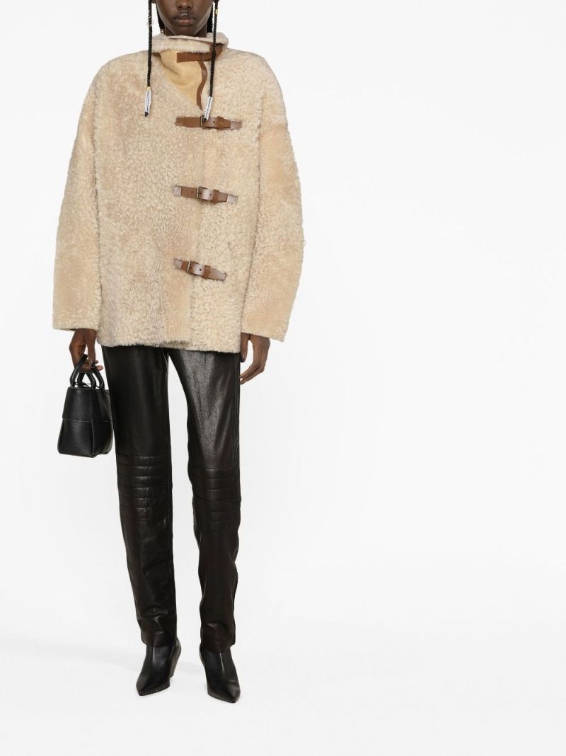 Neutral Buckle Shearling Jacket