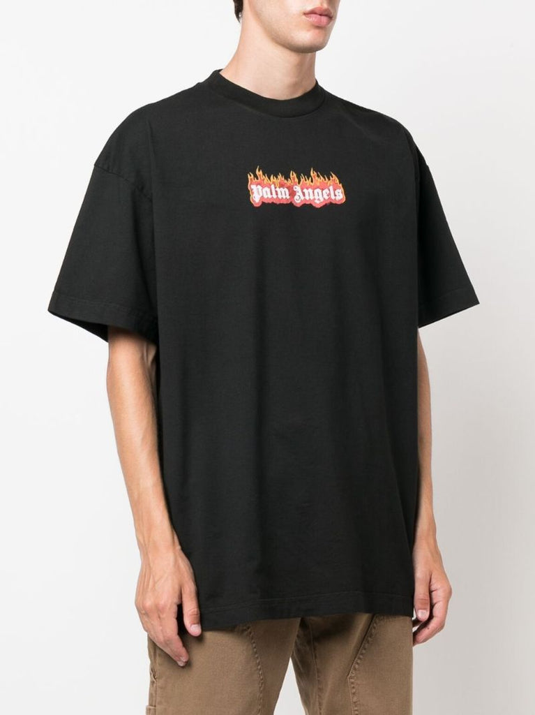 Black Garment-dyed Burning Logo Cotton T-shirt