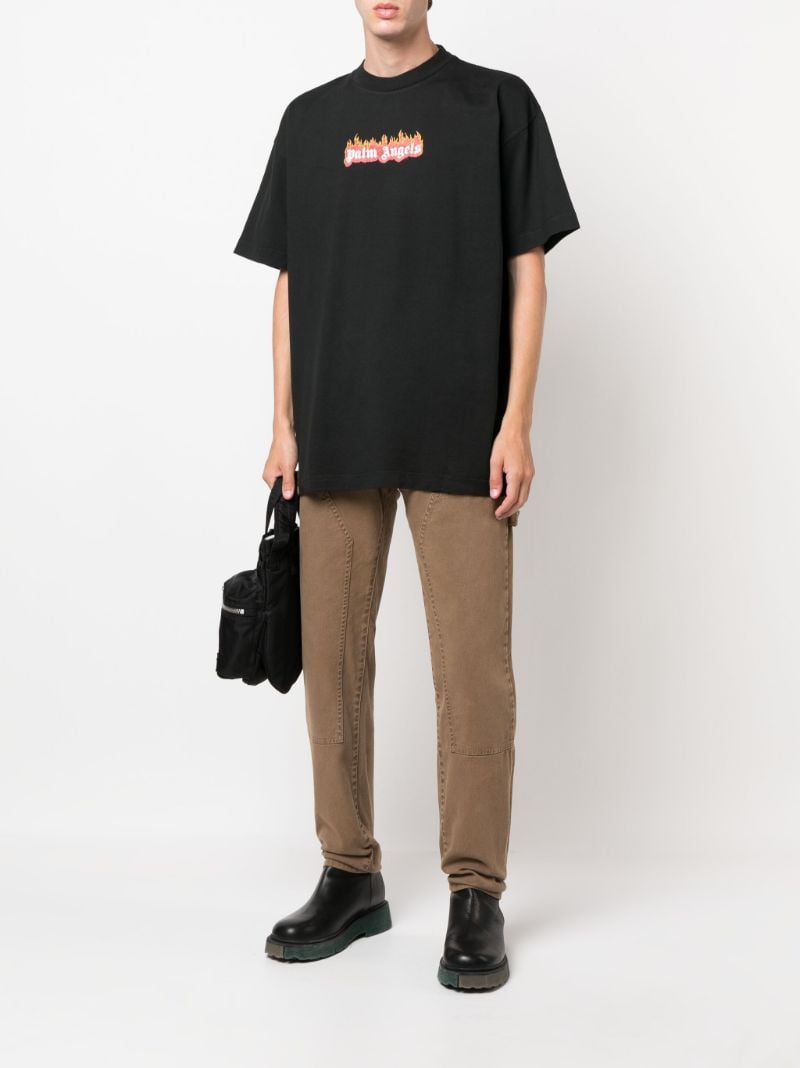 Black Garment-dyed Burning Logo Cotton T-shirt
