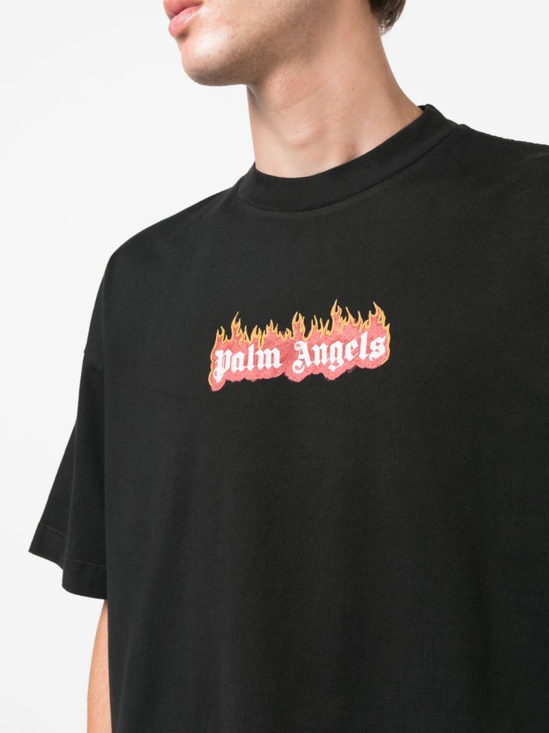 Black Garment-dyed Burning Logo Cotton T-shirt
