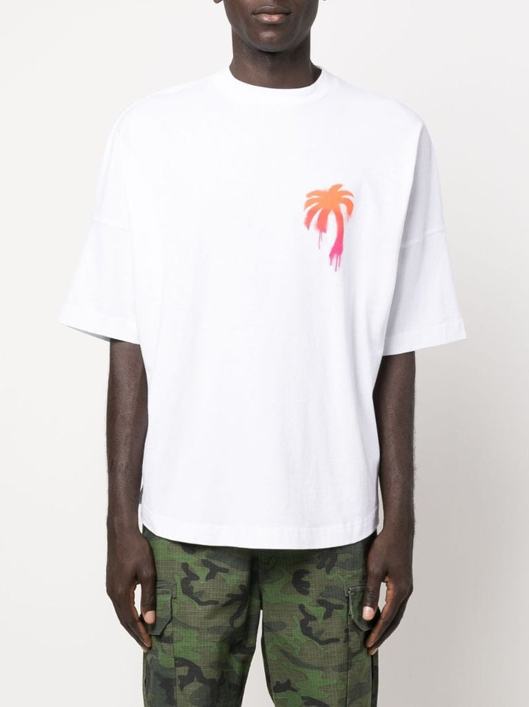 White Spray Paint Effect Logo Cotton T-shirt