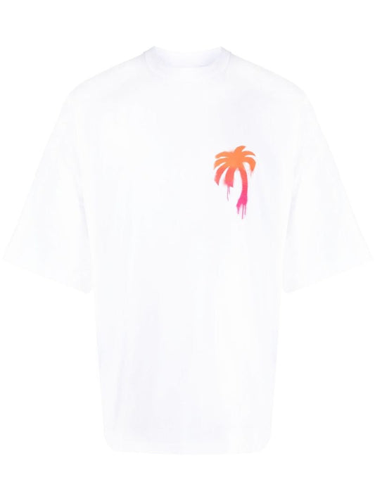 White Spray Paint Effect Logo Cotton T-shirt