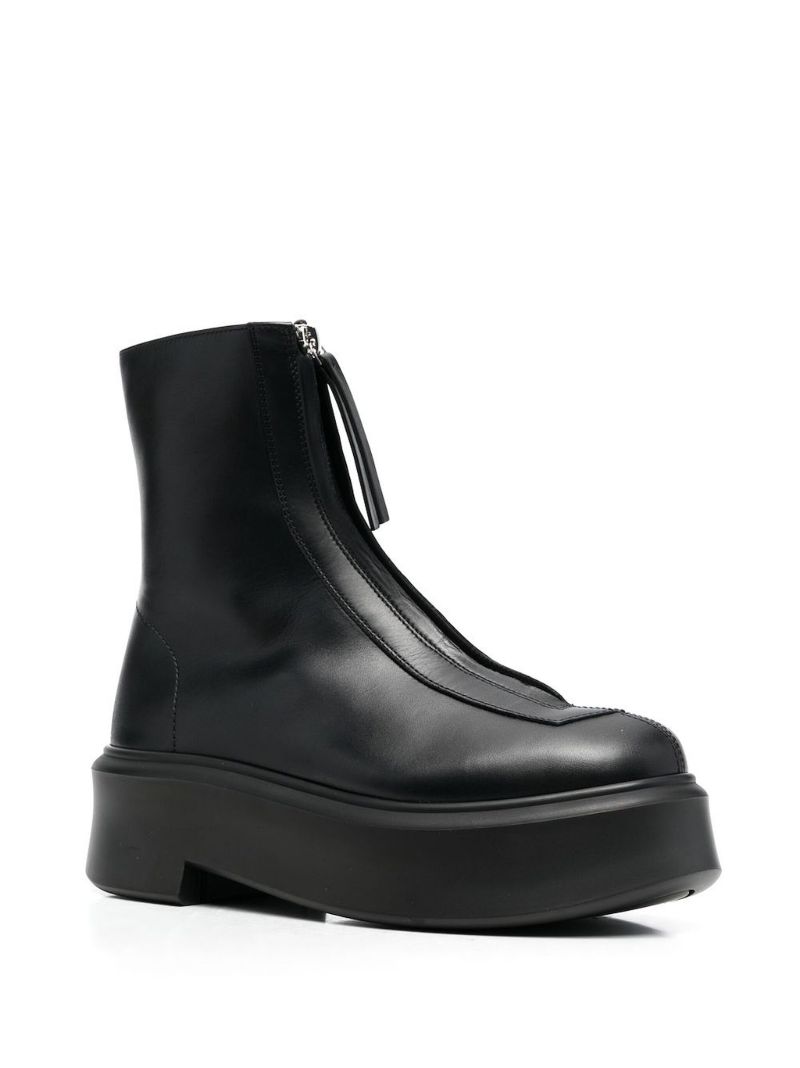 Black Zipped I Leather Ankle Boots