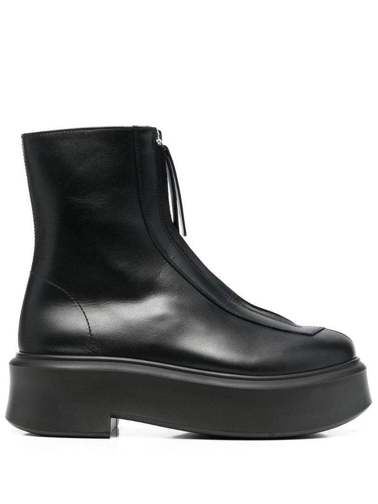 Black Zipped I Leather Ankle Boots