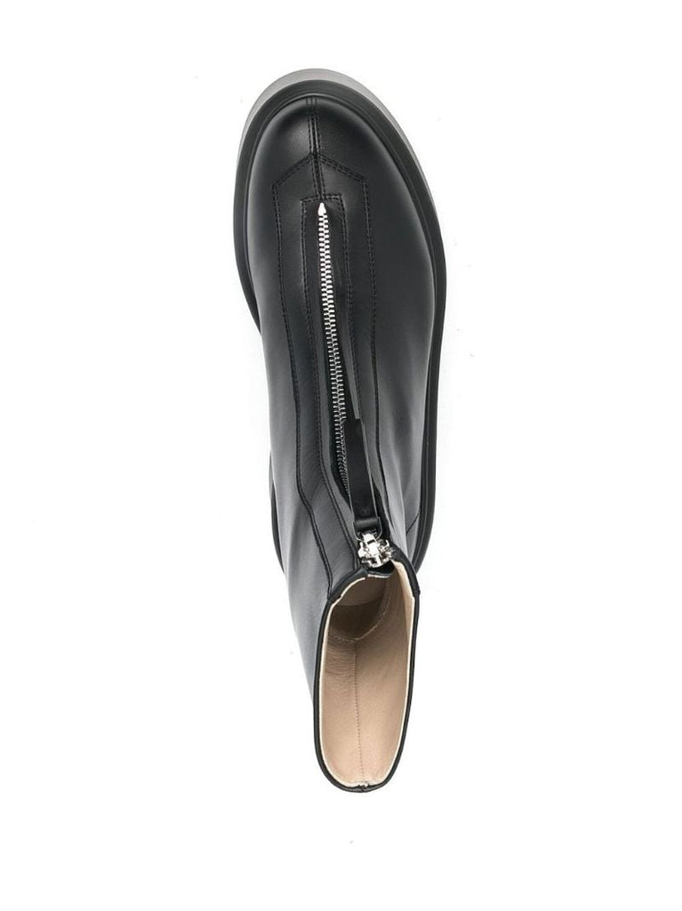 Black Zipped I Leather Ankle Boots