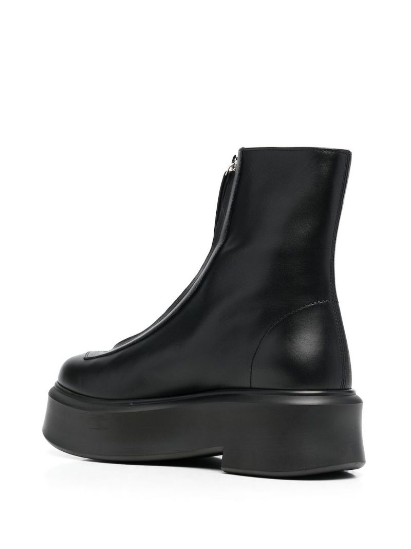 Black Zipped I Leather Ankle Boots