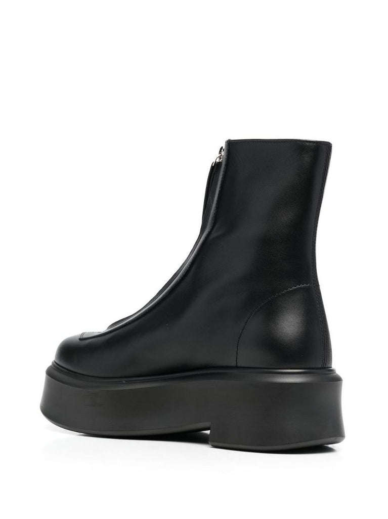 Black Zipped I Leather Ankle Boots