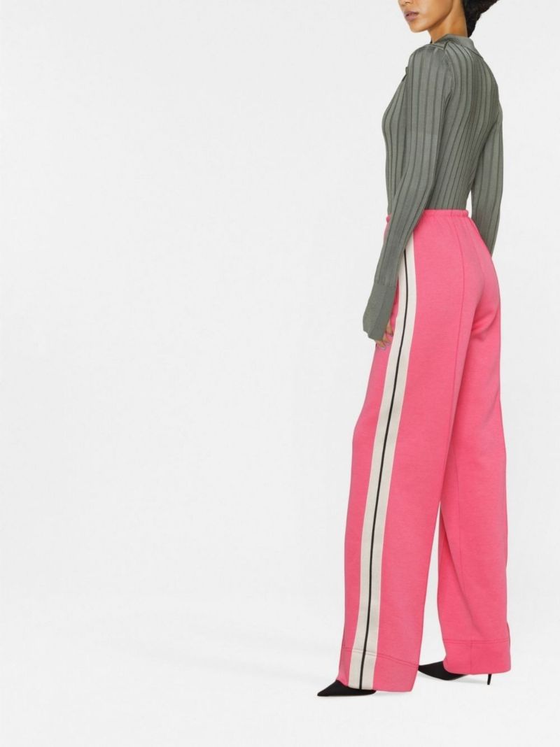 Pink Wide Leg Cotton Track Pants