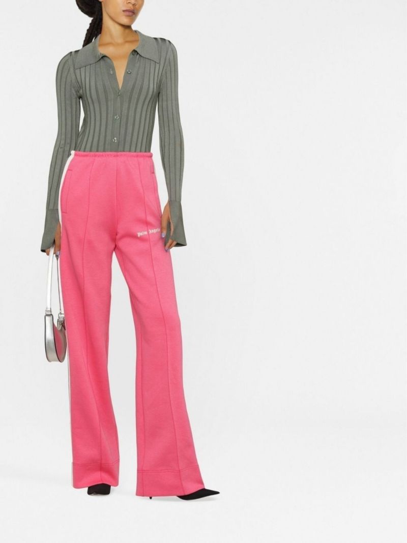 Pink Wide Leg Cotton Track Pants
