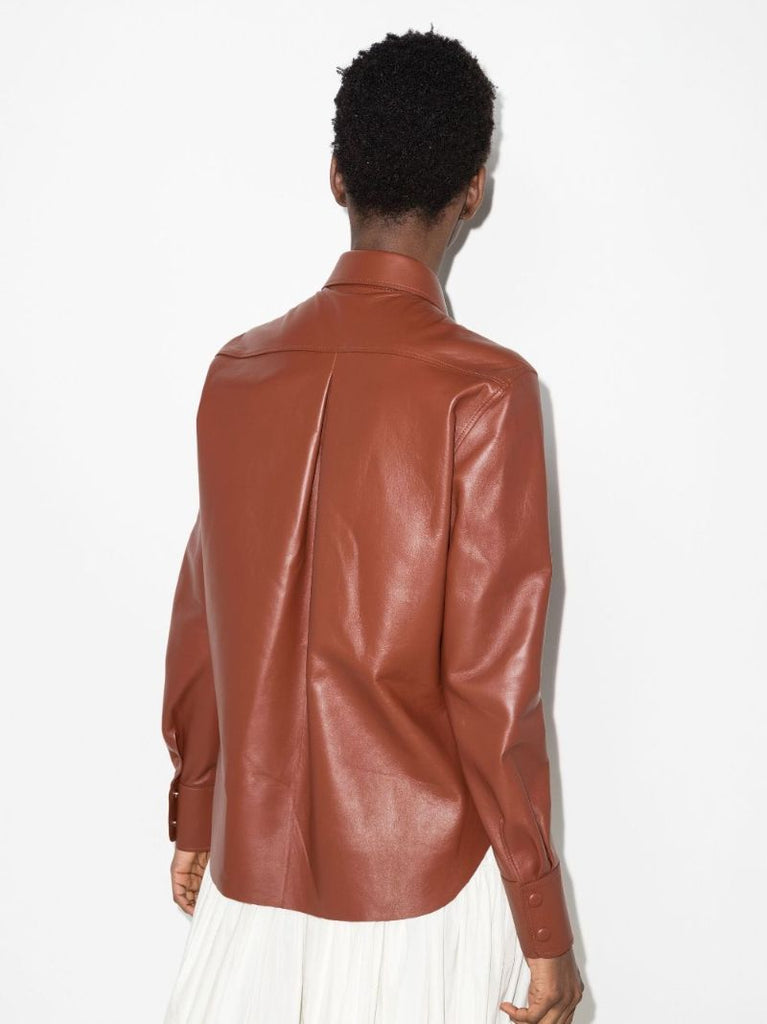 Brown Floral Cutout Leather Shirt