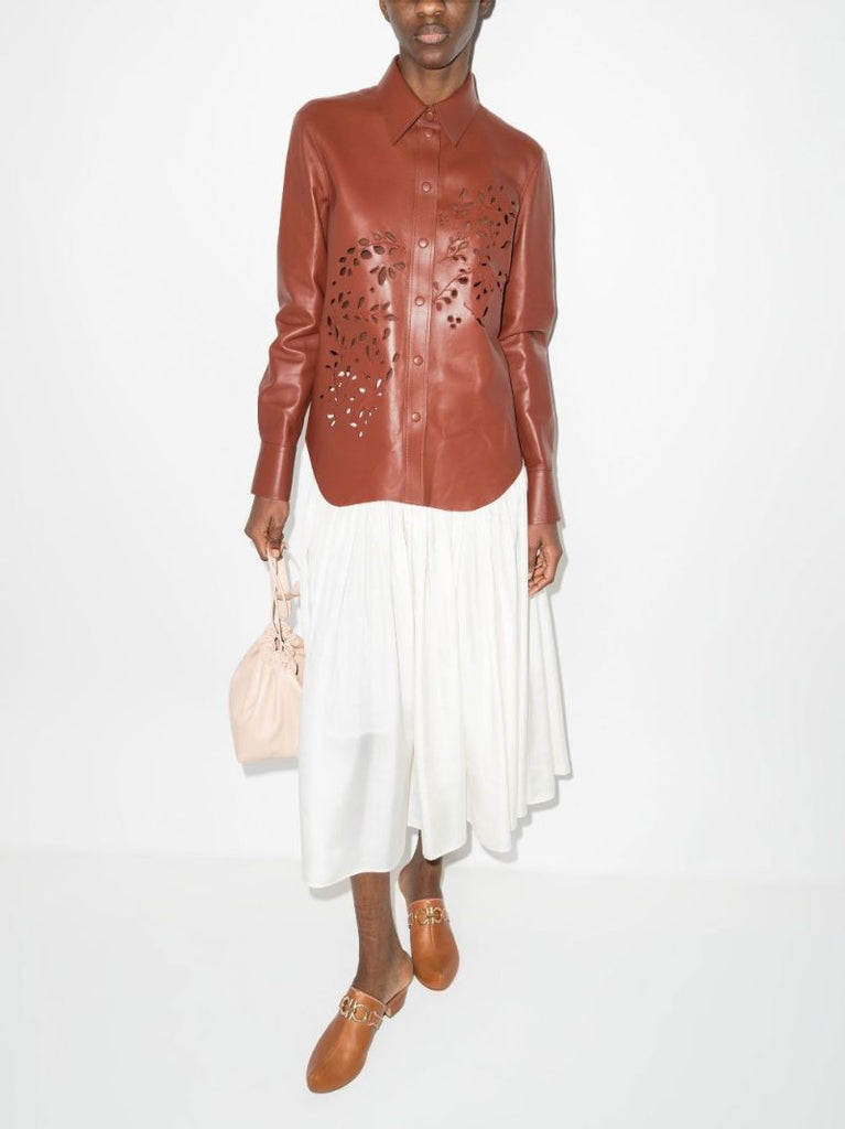 Brown Floral Cutout Leather Shirt