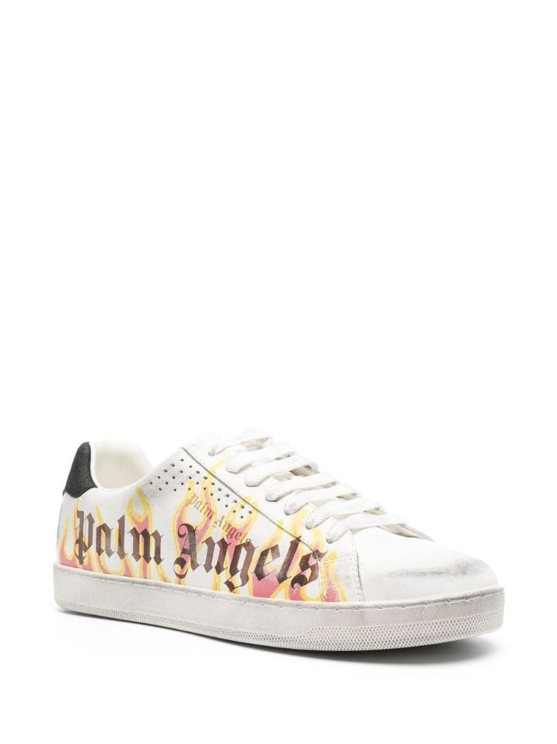 White Flame Logo Leather Sneakers
