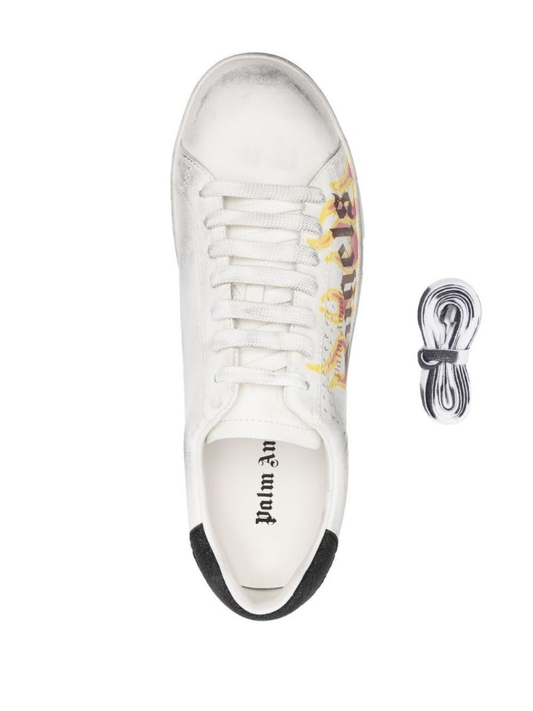 White Flame Logo Leather Sneakers