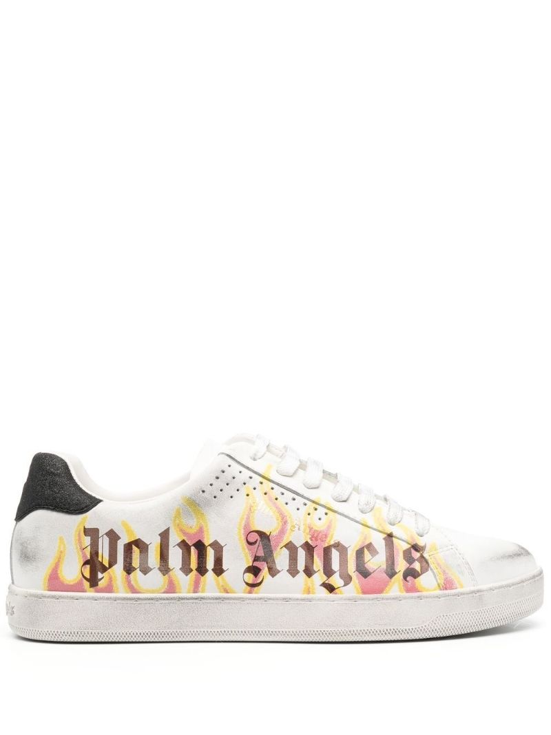 White Flame Logo Leather Sneakers