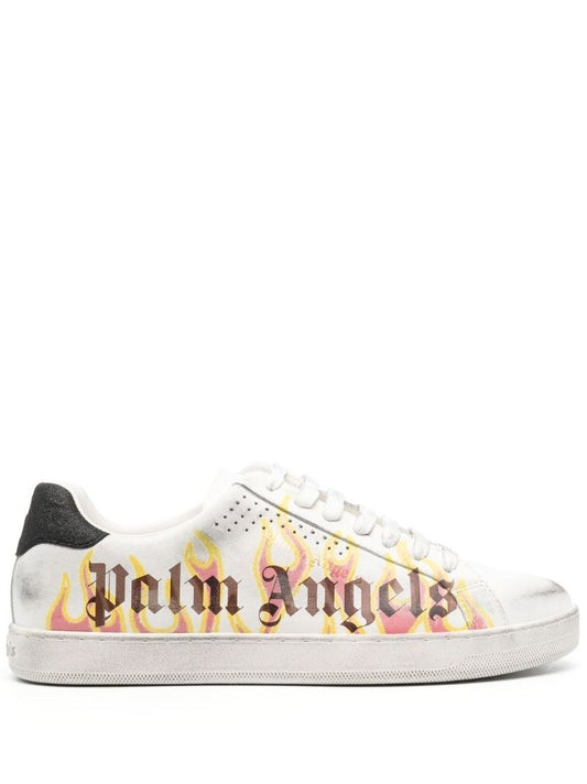 White Flame Logo Leather Sneakers
