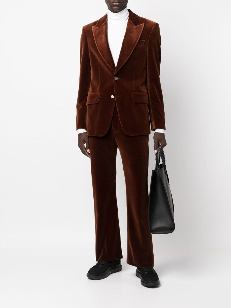 Brown Single-breasted Velvet Blazer