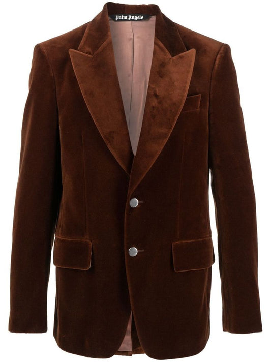 Brown Single-breasted Velvet Blazer
