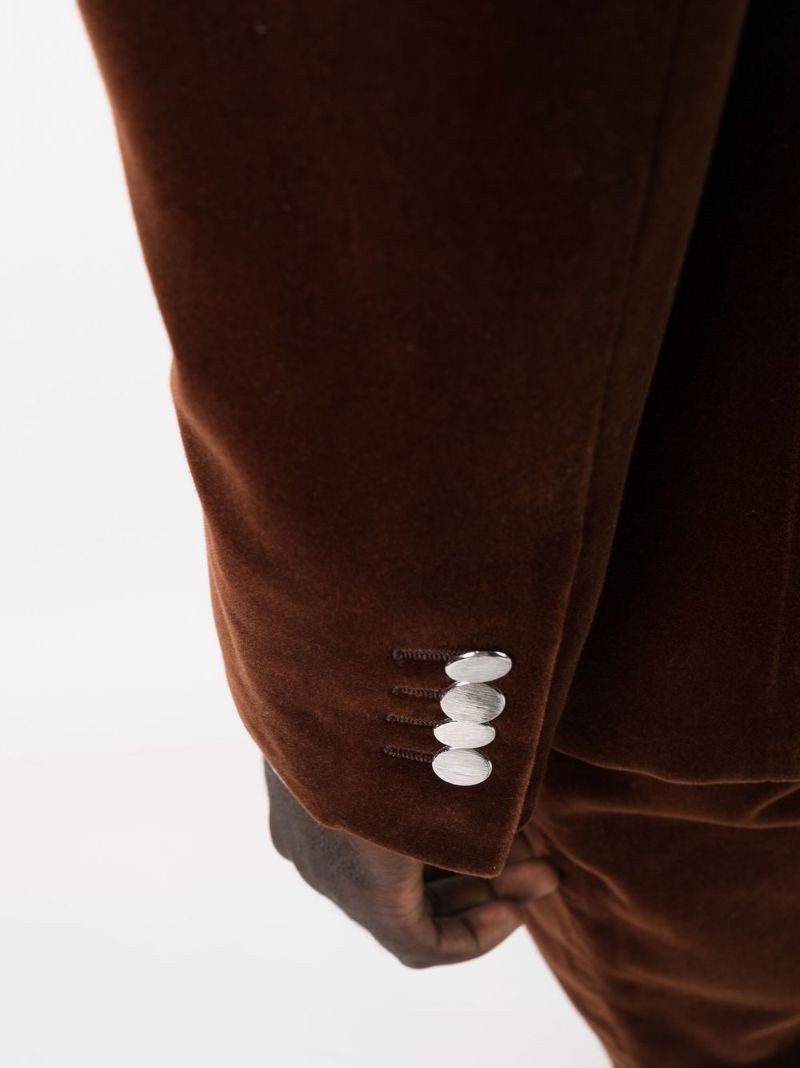 Brown Single-breasted Velvet Blazer