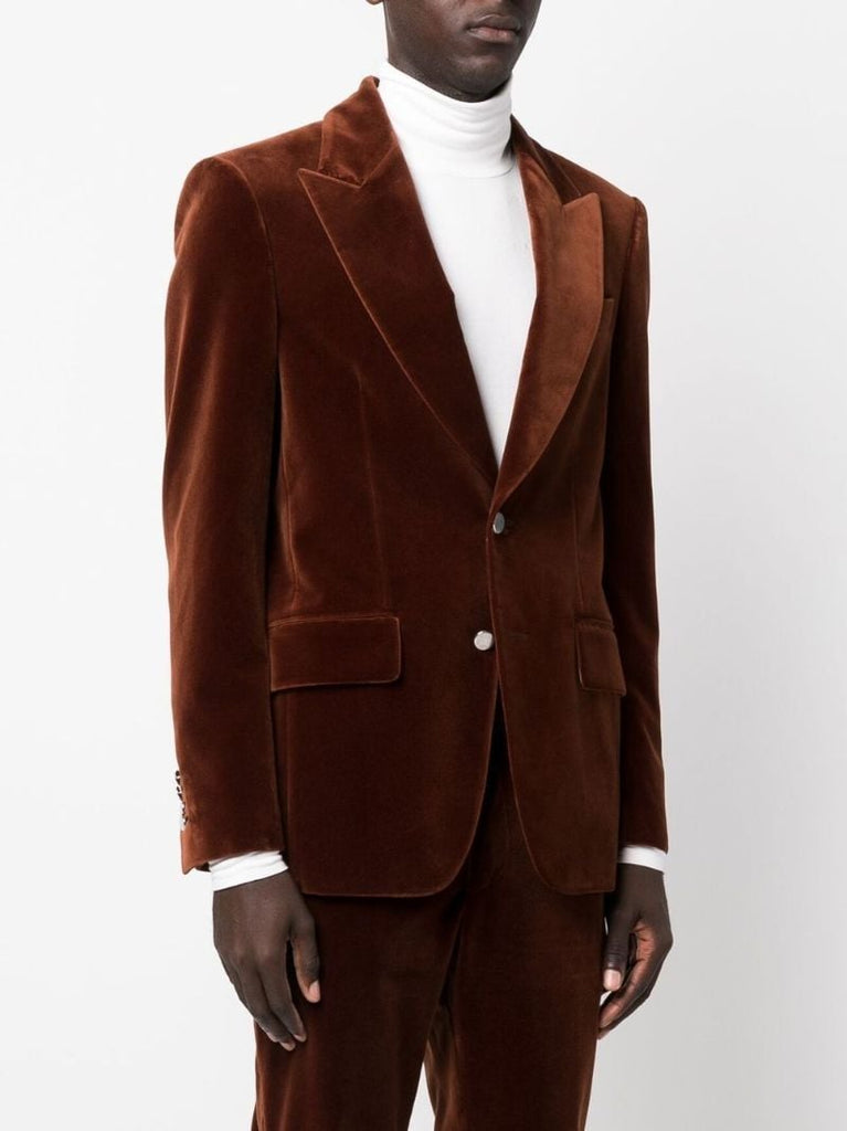 Brown Single-breasted Velvet Blazer