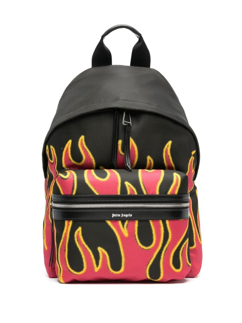 Black Flames Print Backpack