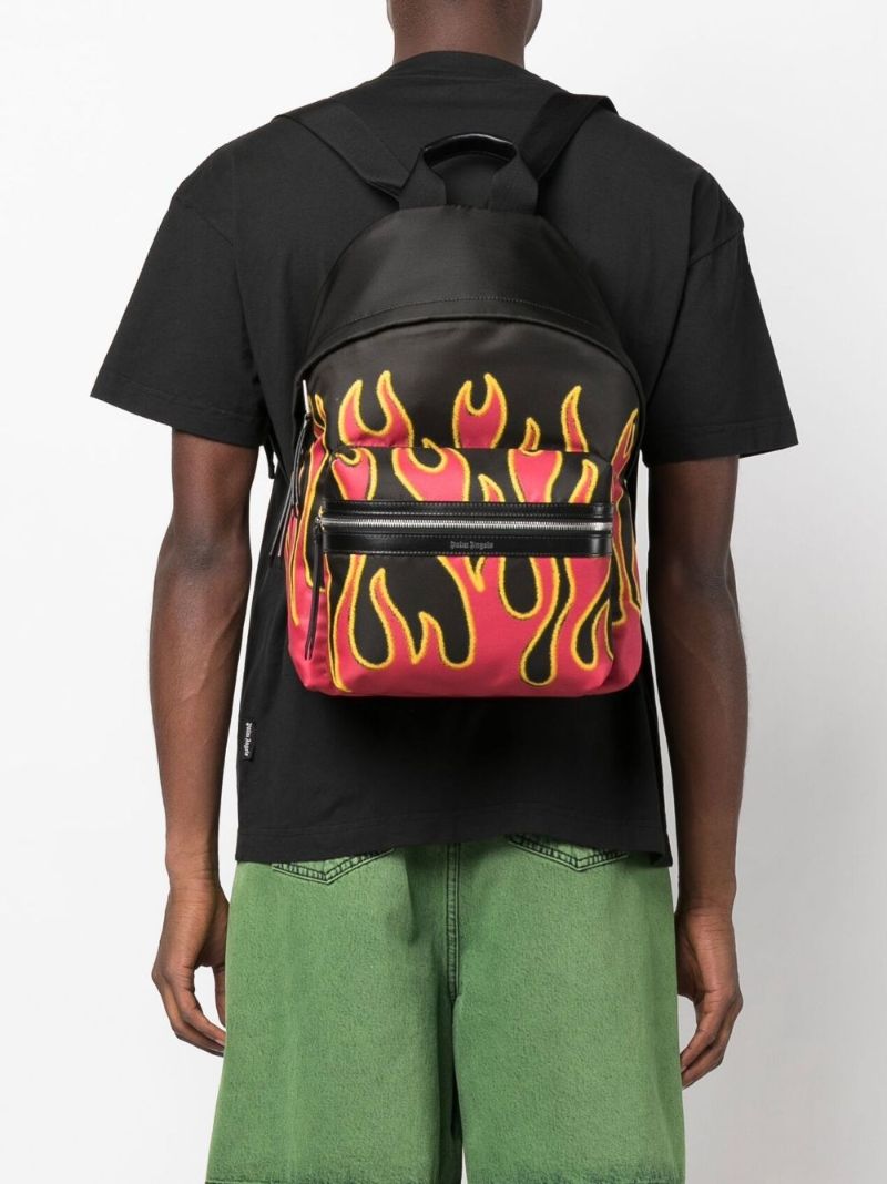 Black Flames Print Backpack