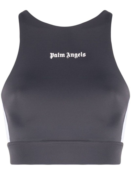 Grey Logo Print Sports Bra
