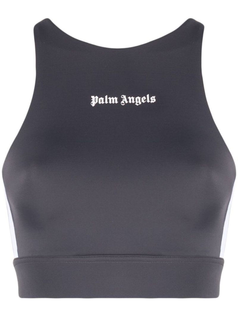 Grey Logo Print Sports Bra