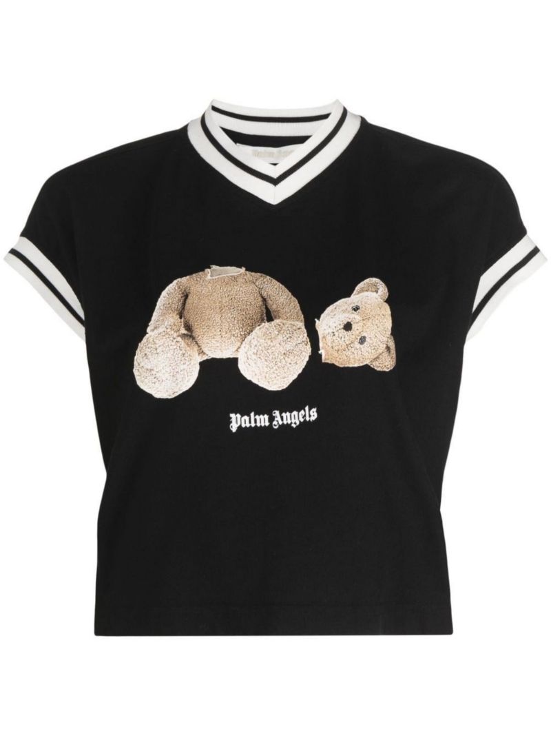 Black Teddy Bear Logo Cotton T-shirt