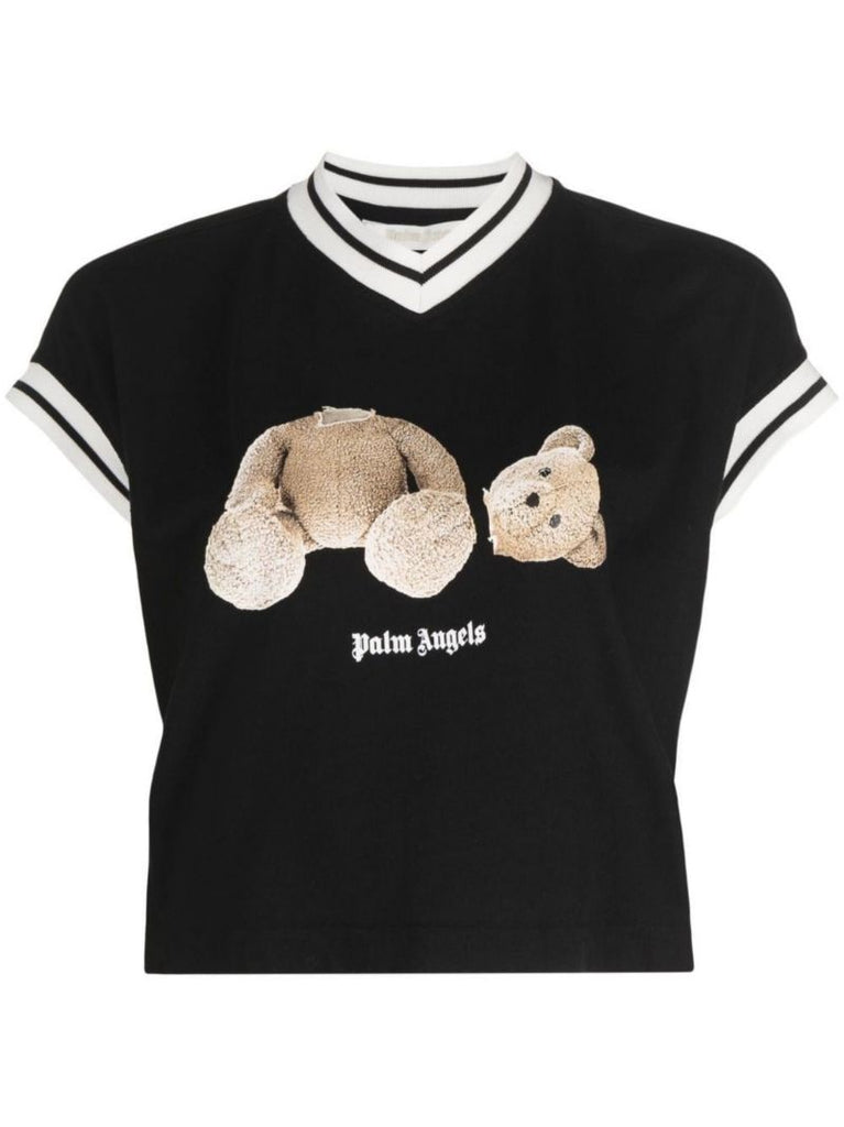 Black Teddy Bear Logo Cotton T-shirt