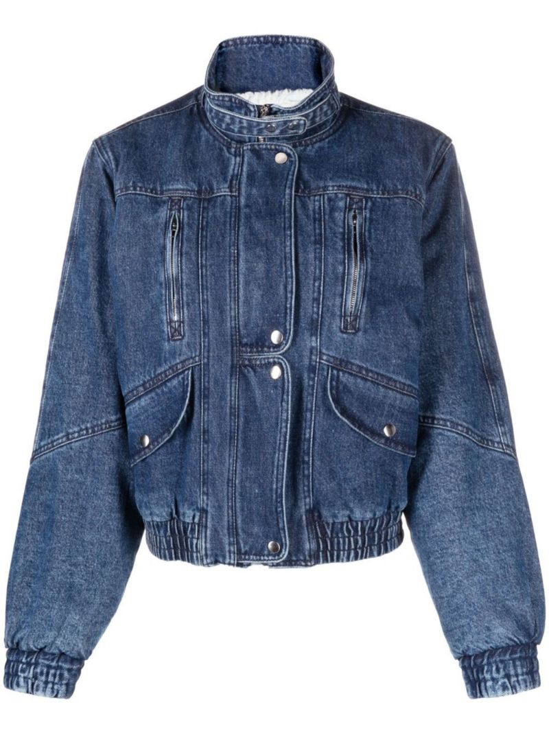 Blue High Neck Denim Jacket