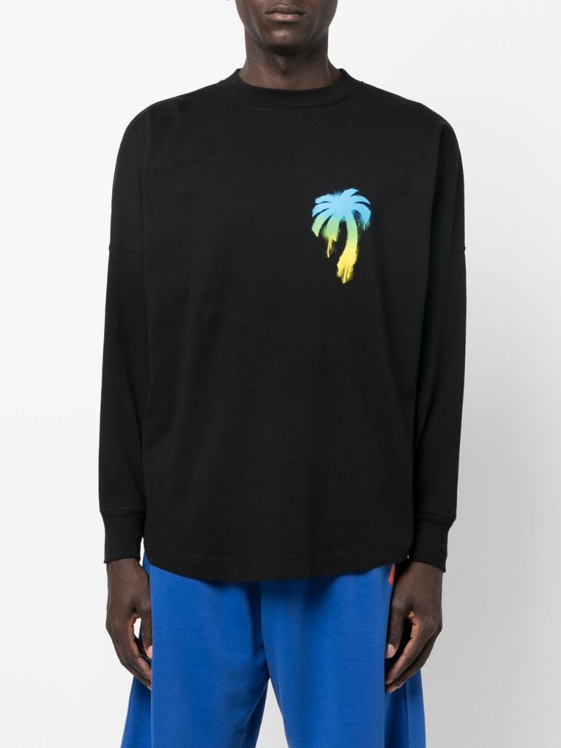 Black Sprayed Palm Logo Cotton Sweatshirt