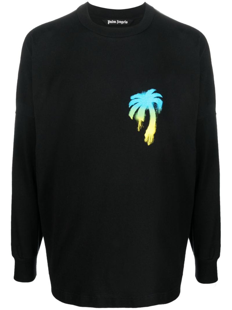 Black Sprayed Palm Logo Cotton Sweatshirt