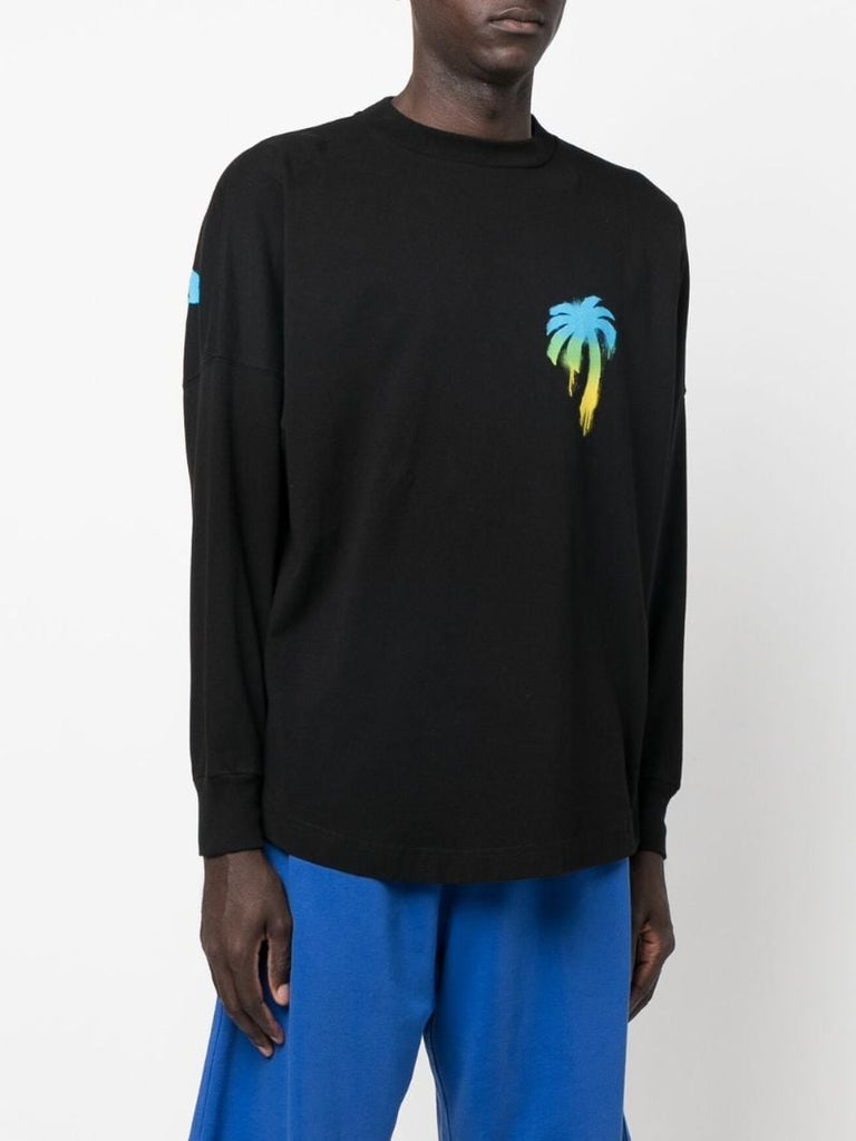 Black Sprayed Palm Logo Cotton Sweatshirt