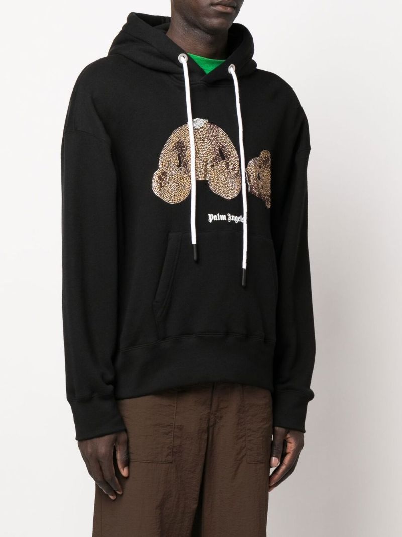 Black Teddy Bear Crystal Embellished Hoodie