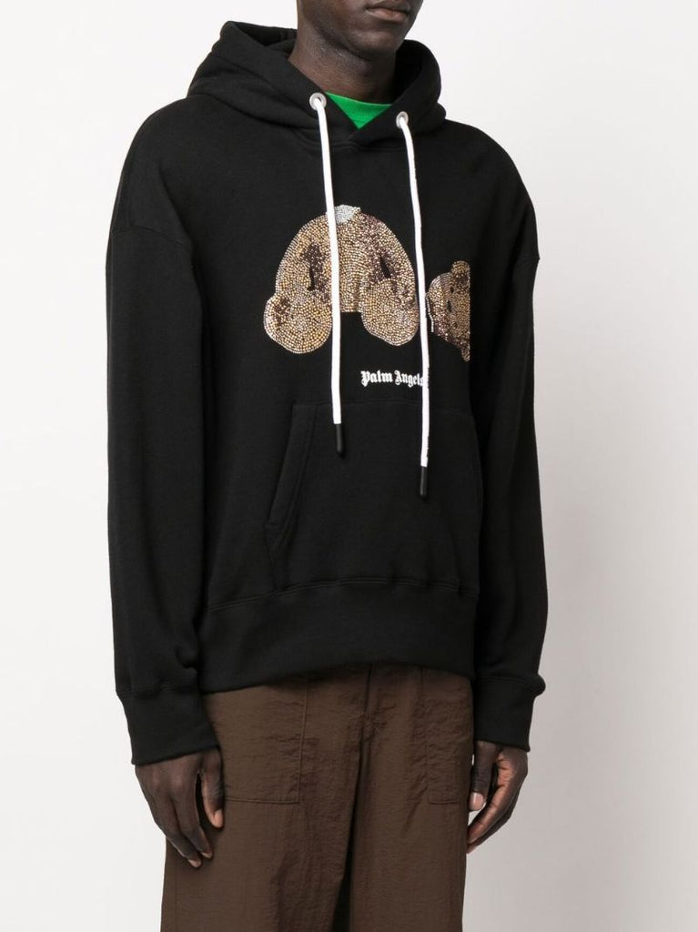 Black Teddy Bear Crystal Embellished Hoodie