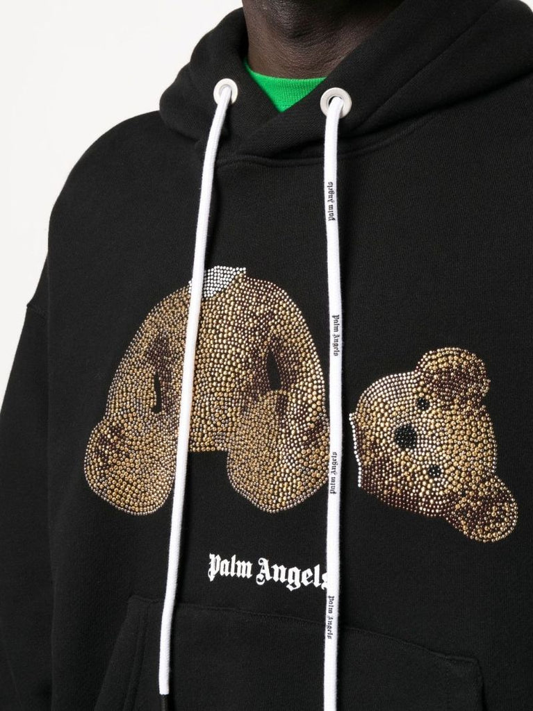Black Teddy Bear Crystal Embellished Hoodie