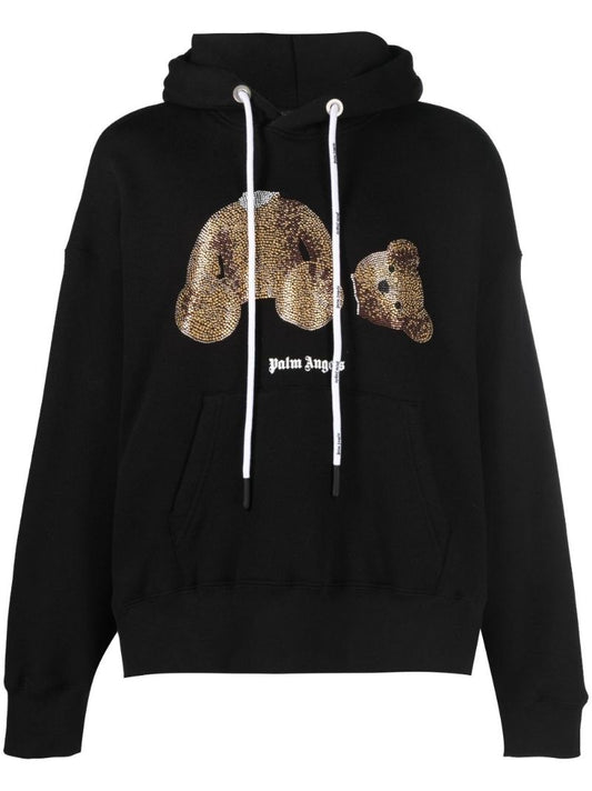 Black Teddy Bear Crystal Embellished Hoodie