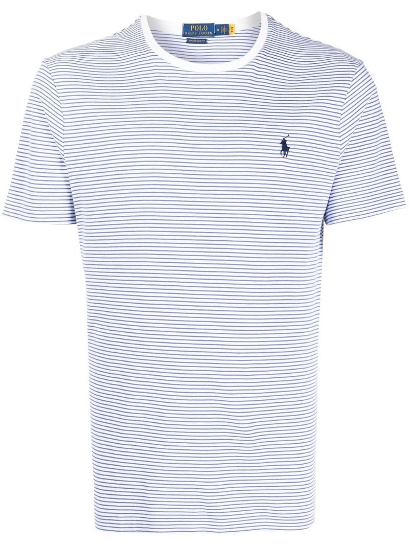 White Logo Striped Cotton T-shirt