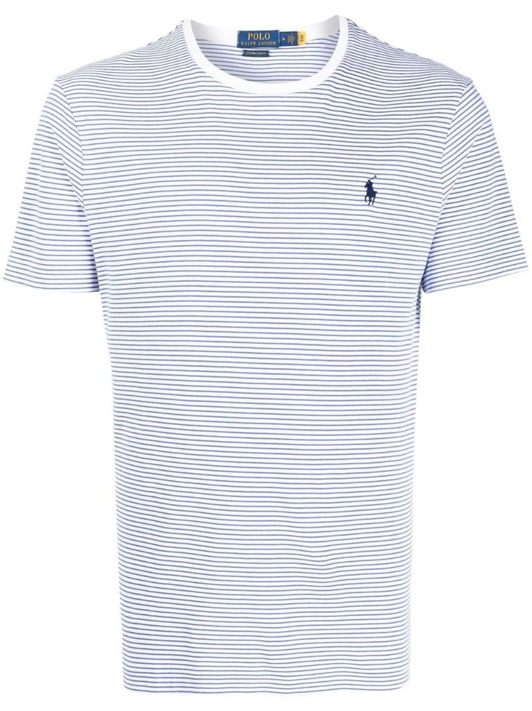 White Logo Striped Cotton T-shirt