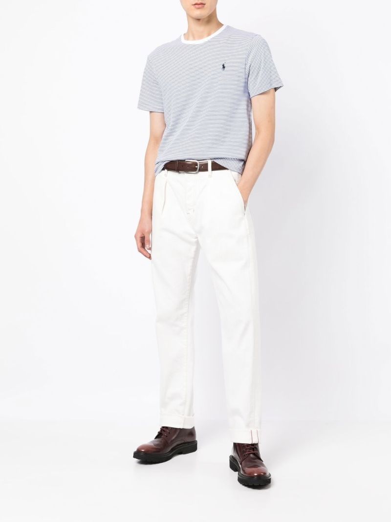 White Logo Striped Cotton T-shirt