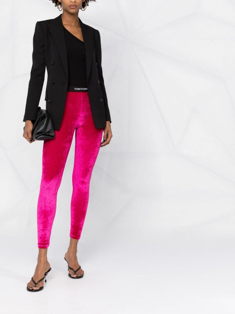 Pink Logo Waistband Velvet Leggings